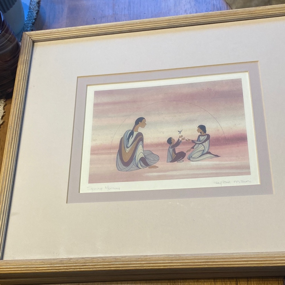 Framed art SPRING MORNING signed LOYAN MANI(Diane Noel) First Nations artist